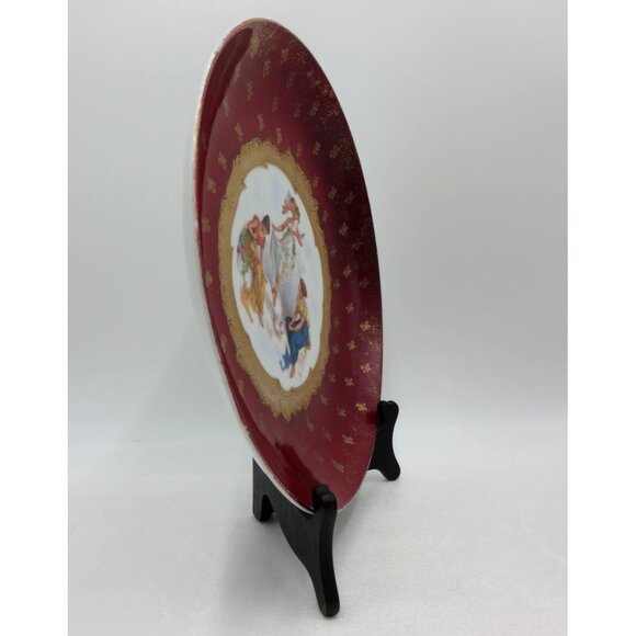 VICTORIA Carlsbad Austria Ruby Red Gilded PLATE 3 Ladies 1 Cherub Vintage 12" - Picture 4 of 10